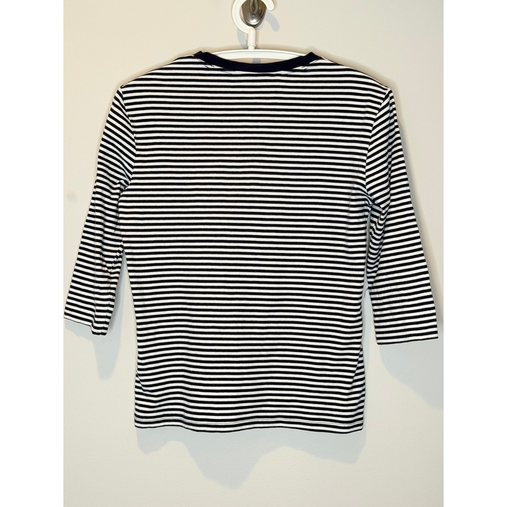 Lauren Ralph Lauren Navy White Striped Grommet Lace Up Top 3/4 Sleeve Petite L - Picture 3 of 8